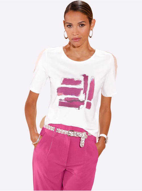 T shirt à manches courtes encolure ronde et imprimé graphique - Taille standard - Helline - Kiabi T shirt à manches courtes encolure ronde et imprimé graphique - Taille standard - Helline - Kiabi