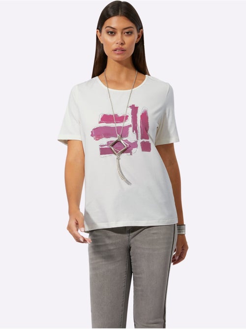 T shirt à manches courtes encolure ronde et imprimé graphique - Taille standard - Helline - Kiabi T shirt à manches courtes encolure ronde et imprimé graphique - Taille standard - Helline - Kiabi