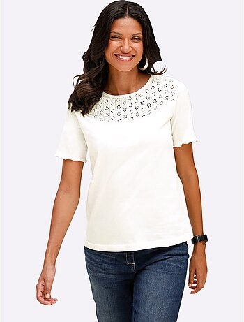 T-shirt à Manches Courtes Encolure Ronde Passepoilée - Taille Standard - Moda Vilona