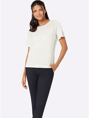 T-shirt à Manches Courtes Encolure Ronde Passepoilée - Taille Standard - Moda Vilona