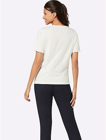 T-shirt à Manches Courtes Encolure Ronde Passepoilée - Taille Standard - Moda Vilona