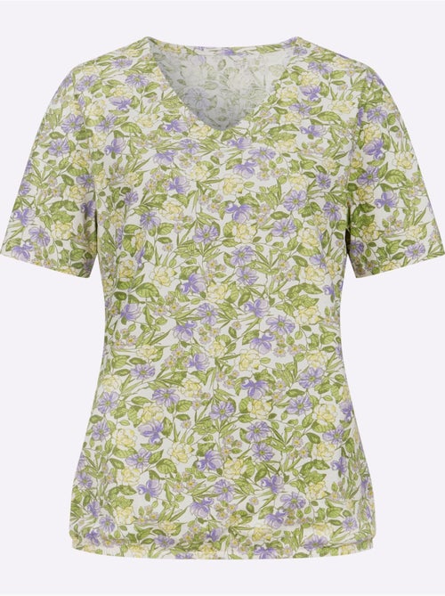 T-shirt à manches courtes encolure V avec motif floral - Taille standard - Moda Vilona - Kiabi T-shirt à manches courtes encolure V avec motif floral - Taille standard - Moda Vilona - Kiabi