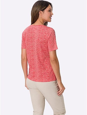 T-shirt à manches courtes avec col V et effet chiné doux - Taille standard - Moda Vilona