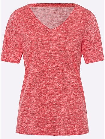 T-shirt à manches courtes avec col V et effet chiné doux - Taille standard - Moda Vilona