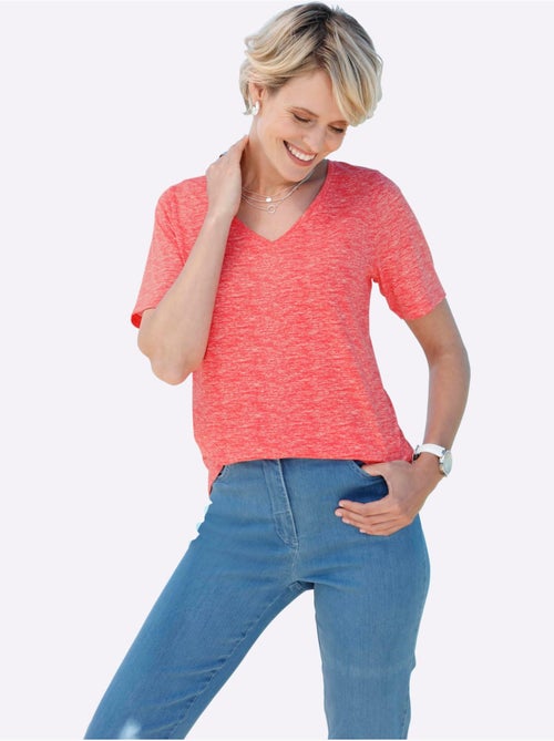 T-shirt à manches courtes encolure V effet chiné doux - Taille standard - Moda Vilona - Kiabi T-shirt à manches courtes encolure V effet chiné doux - Taille standard - Moda Vilona - Kiabi