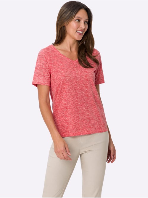 T-shirt à manches courtes encolure V effet chiné doux - Taille standard - Moda Vilona - Kiabi T-shirt à manches courtes encolure V effet chiné doux - Taille standard - Moda Vilona - Kiabi