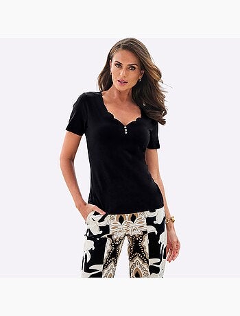 T-shirt à Manches Courtes Encolure V Tendance - Taille Standard - Helline