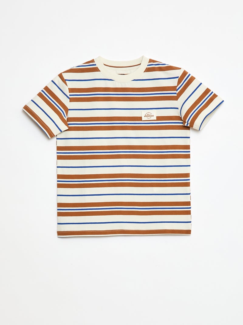 T-shirt à manches courtes et à rayures Beige - Kiabi