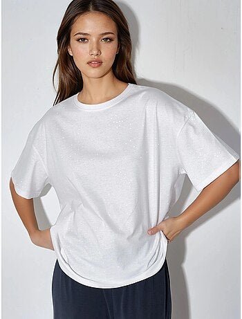 T-shirt à manches courtes et col rond à sequins busem