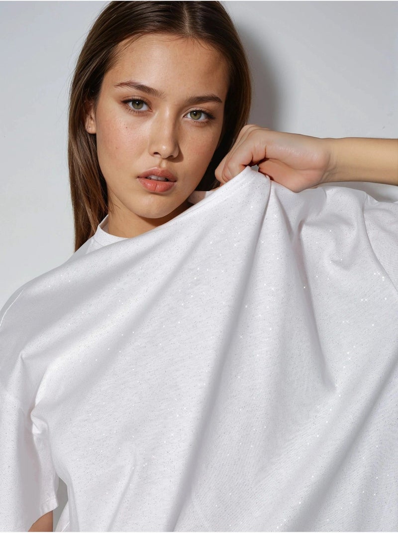 T-shirt à manches courtes et col rond à sequins busem Blanc - Kiabi