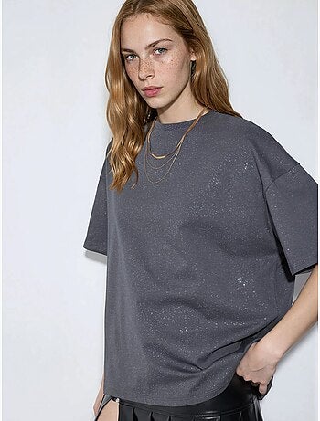 T-shirt à manches courtes et col rond à sequins busem