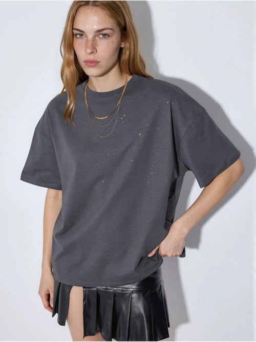 T-shirt à manches courtes et col rond à sequins busem - Kiabi