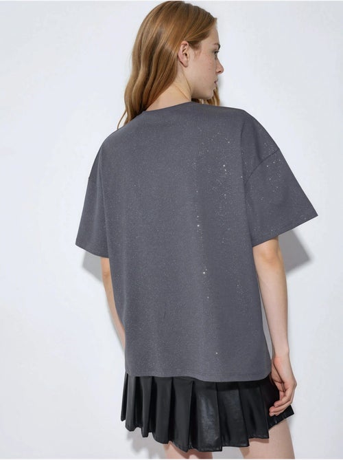 T-shirt à manches courtes et col rond à sequins busem - Kiabi