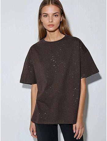 T-shirt à manches courtes et col rond à sequins busem