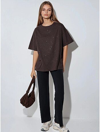T-shirt à manches courtes et col rond à sequins busem