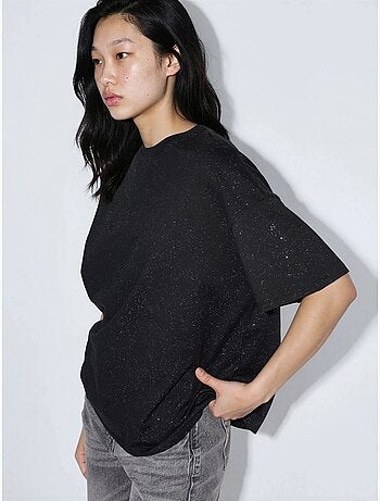 T-shirt à manches courtes et col rond à sequins busem