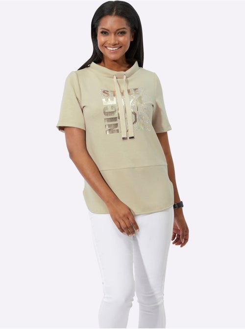 T shirt à manches courtes et col rond avec imprimé brillant - Taille standard - Witt - Kiabi