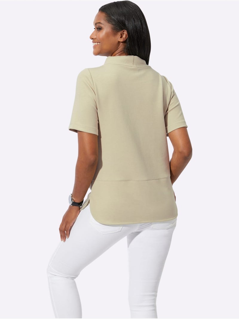T shirt à manches courtes et col rond avec imprimé brillant - Taille standard - Witt Sable - Kiabi
