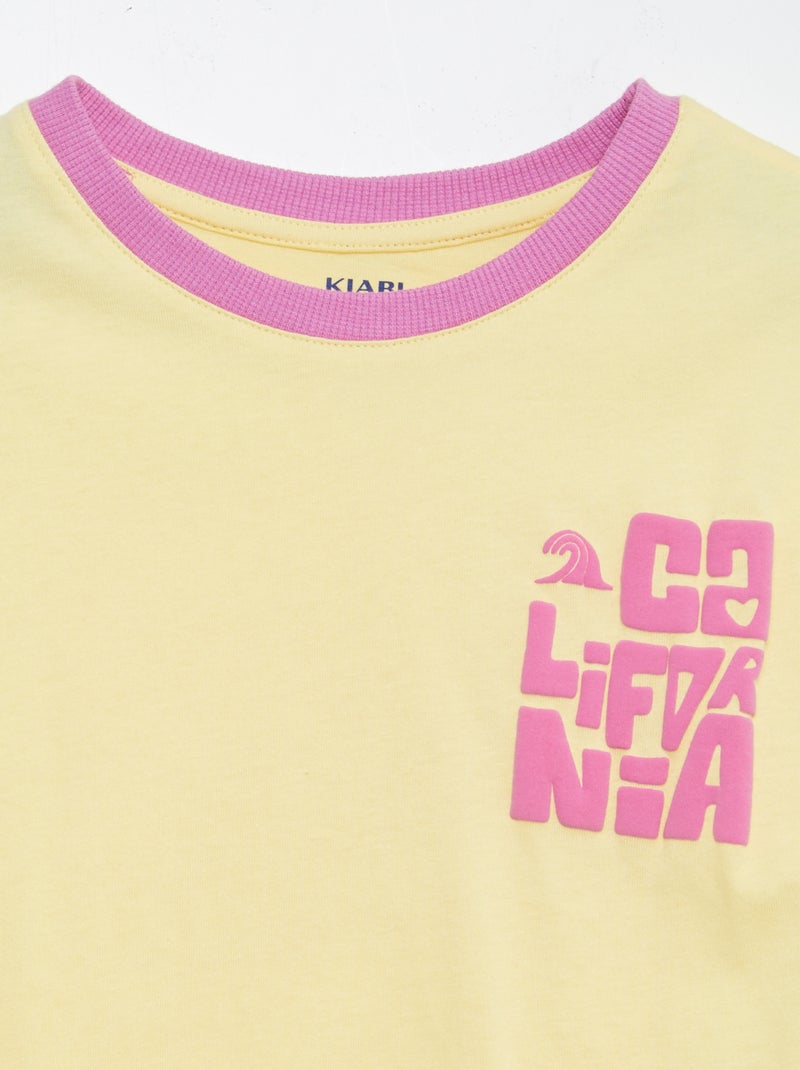 T-shirt à manches courtes et col rond avec imprimé JAUNE - Kiabi