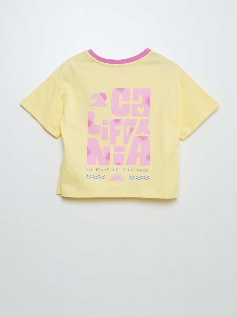 T-shirt à manches courtes et col rond avec imprimé JAUNE - Kiabi