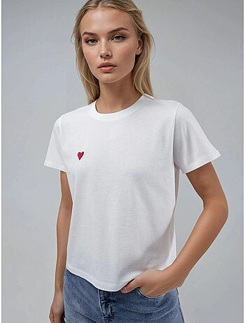 T-shirt à manches courtes et col rond brodé