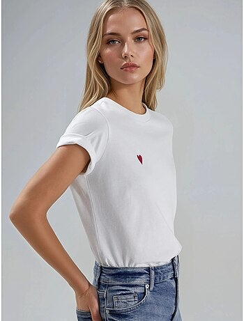 T-shirt à manches courtes et col rond brodé