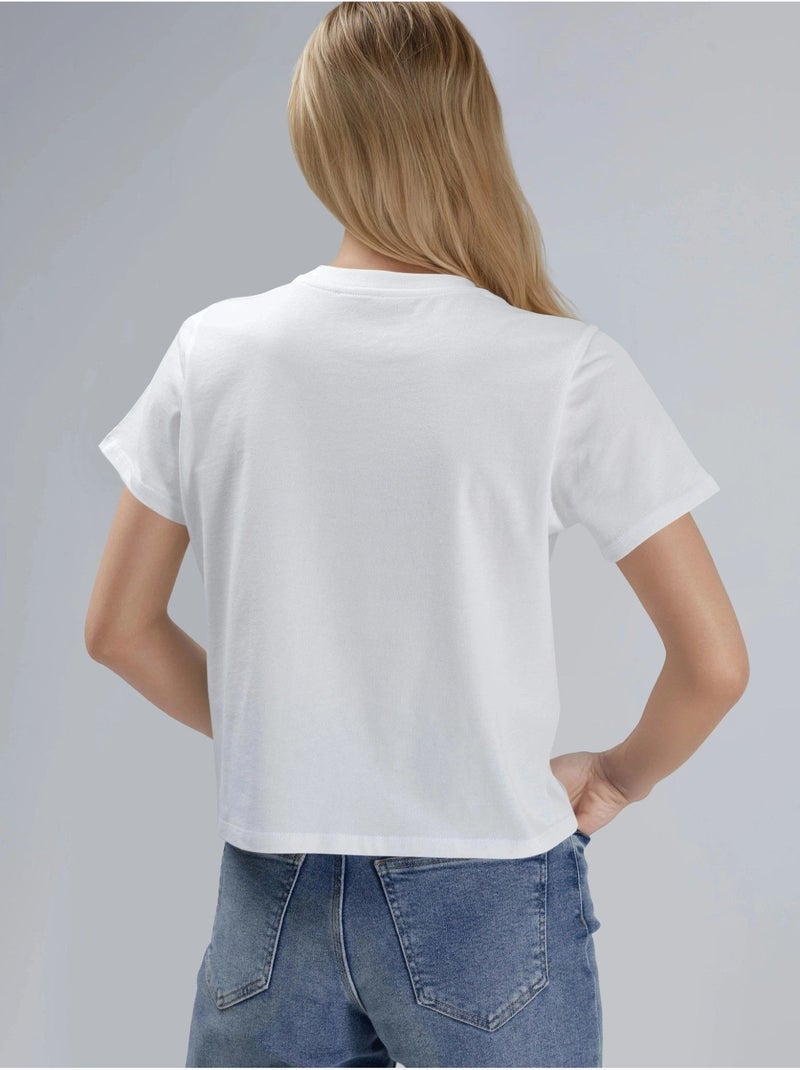 T-shirt à manches courtes et col rond brodé Blanc - Kiabi