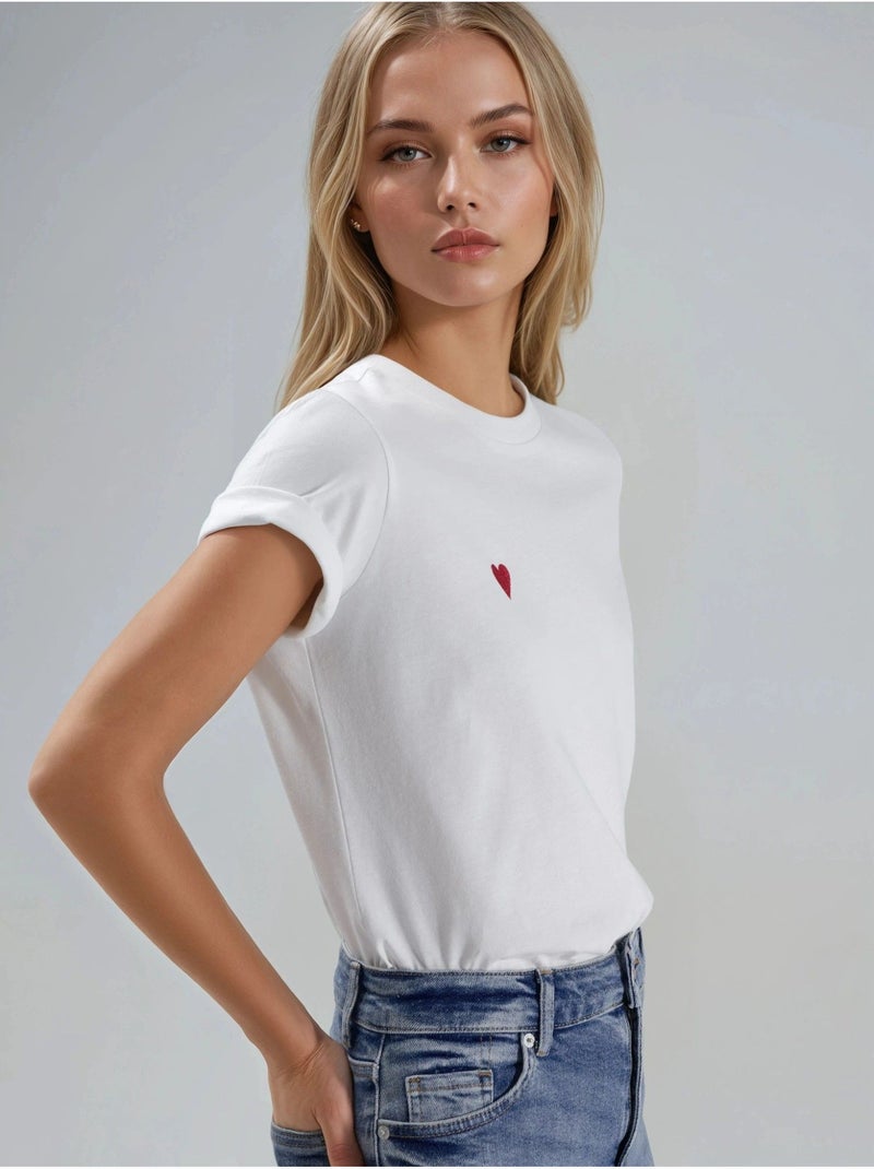 T-shirt à manches courtes et col rond brodé Blanc - Kiabi