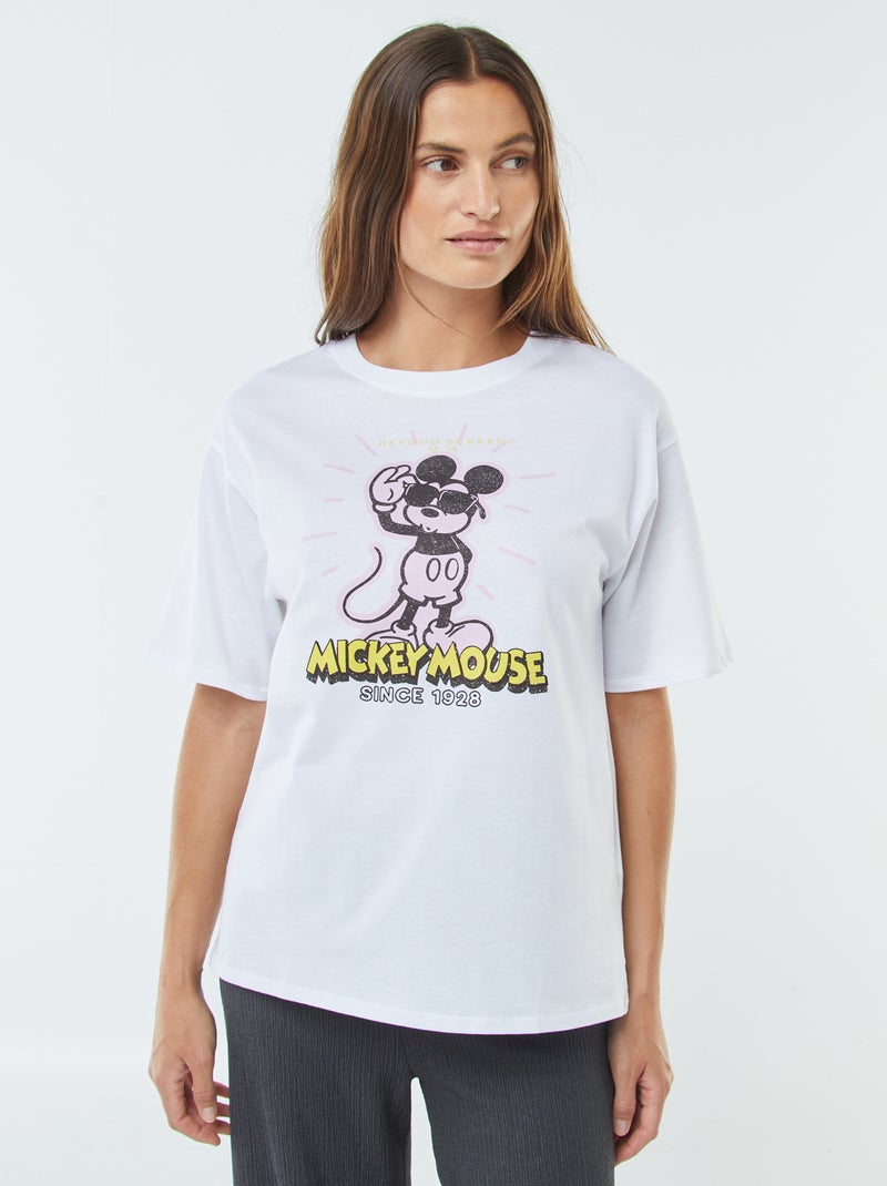 T-shirt à manches courtes et col rond 'Disney' Blanc - Kiabi