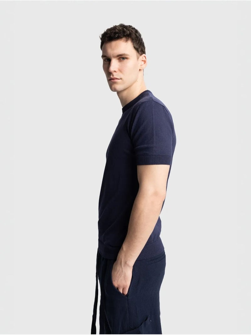 T-shirt à manches courtes et col rond élastique giesto Bleu marine - Kiabi