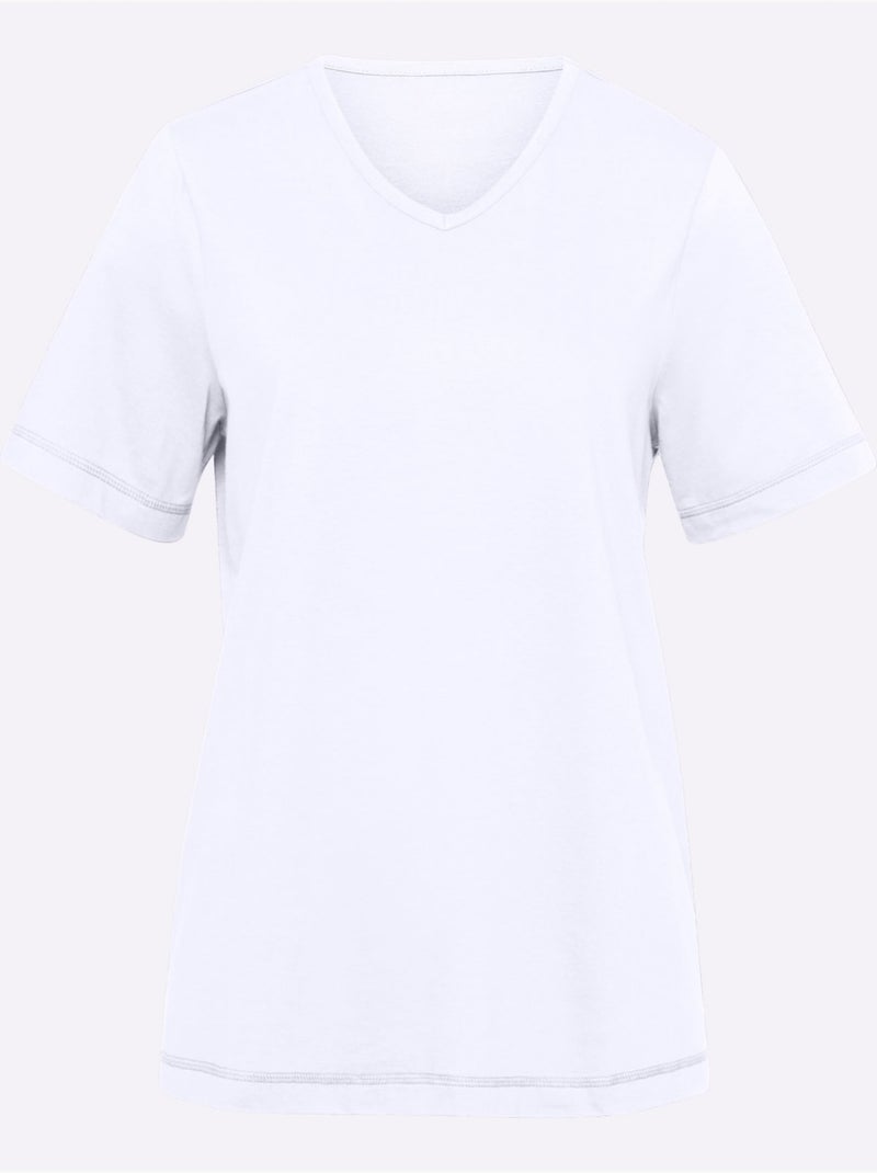 T-shirt à Manches Courtes Fentes Sur Les Côtés - Taille Standard - Moda Vilona Blanc - Kiabi