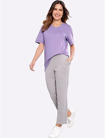 T-shirt avec col v et manches courtes à coutures décoratives - taille standard - moda vilona