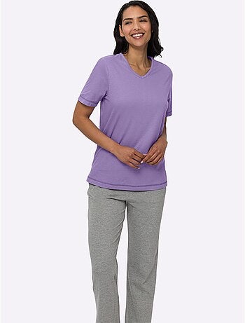 T-shirt avec col v et manches courtes à coutures décoratives - taille standard - moda vilona