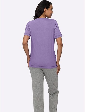 T-shirt avec col v et manches courtes à coutures décoratives - taille standard - moda vilona