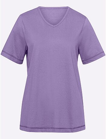 T-shirt avec col v et manches courtes à coutures décoratives - taille standard - moda vilona
