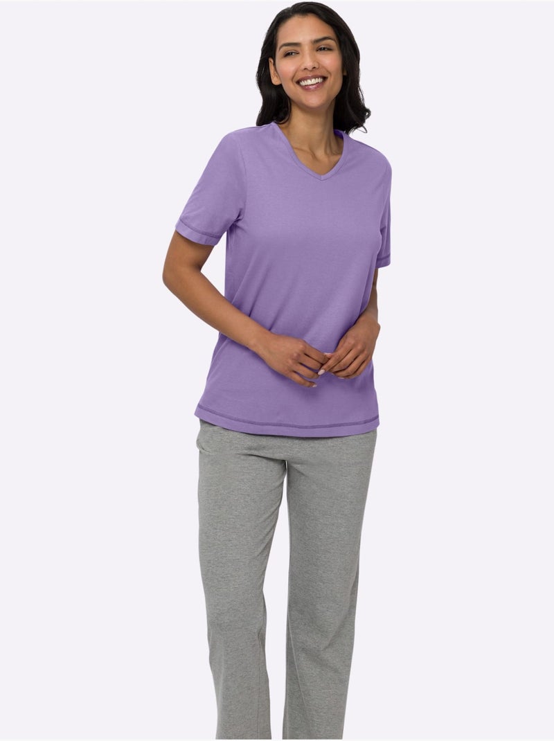 T-shirt à Manches Courtes Fentes Sur Les Côtés - Taille Standard - Moda Vilona Lavande - Kiabi