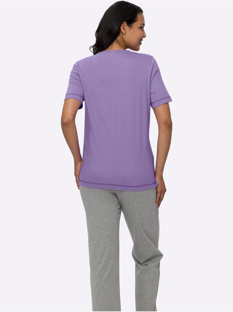 T-shirt à Manches Courtes Fentes Sur Les Côtés - Taille Standard - Moda Vilona Lavande - Kiabi