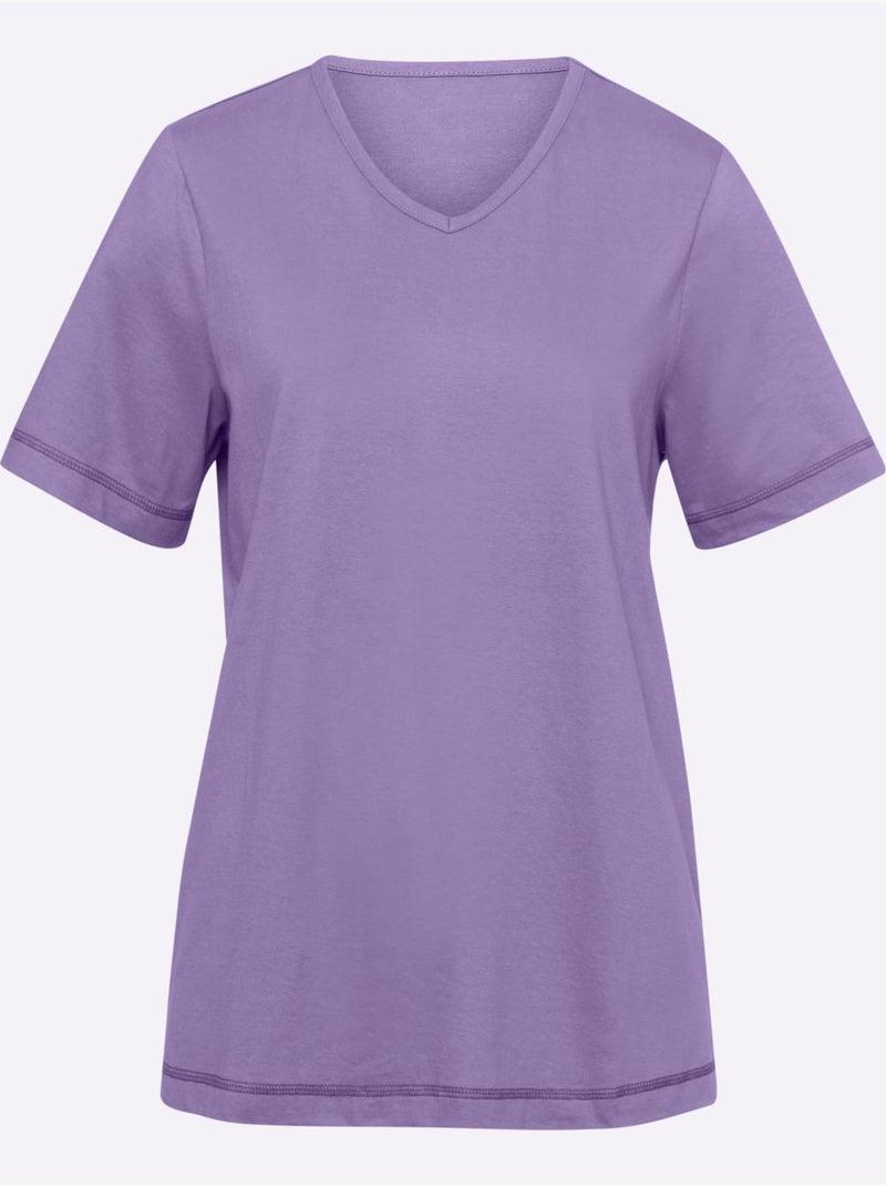 T-shirt à Manches Courtes Fentes Sur Les Côtés - Taille Standard - Moda Vilona Lavande - Kiabi