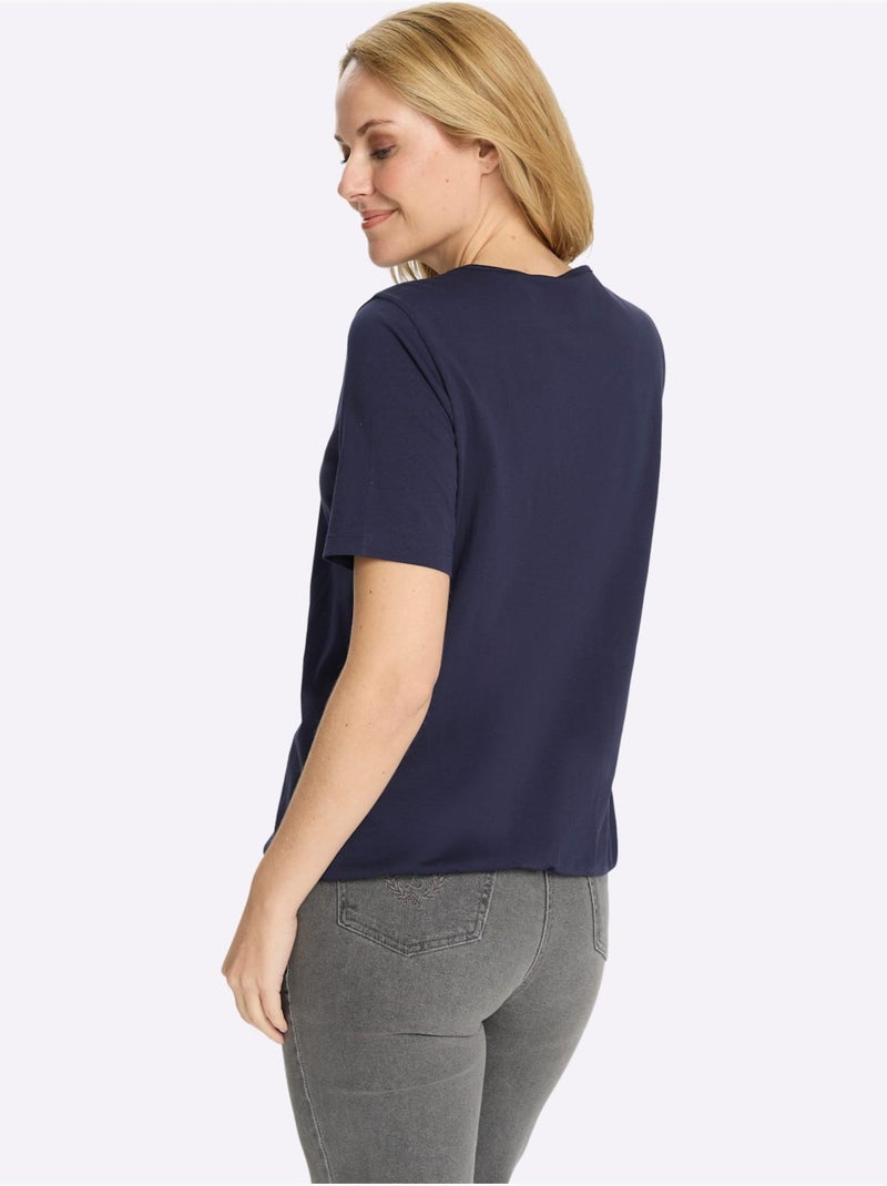 T-shirt à Manches Courtes Fronce Légère à L'encolure - Taille Standard - Moda Vilona Bleu marine - Kiabi