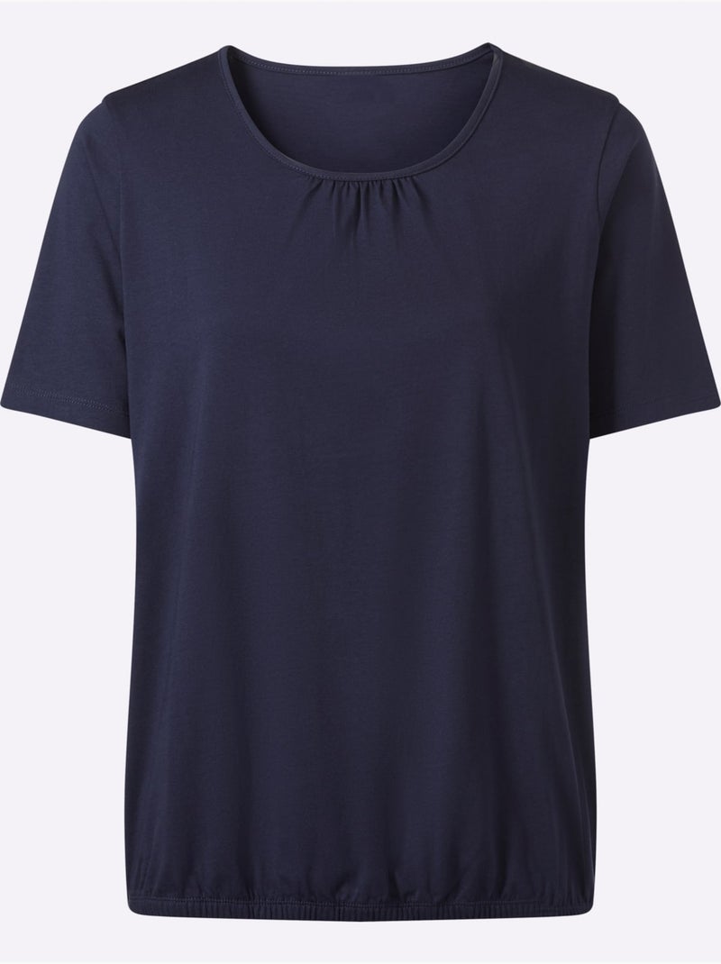 T-shirt à Manches Courtes Fronce Légère à L'encolure - Taille Standard - Moda Vilona Bleu marine - Kiabi
