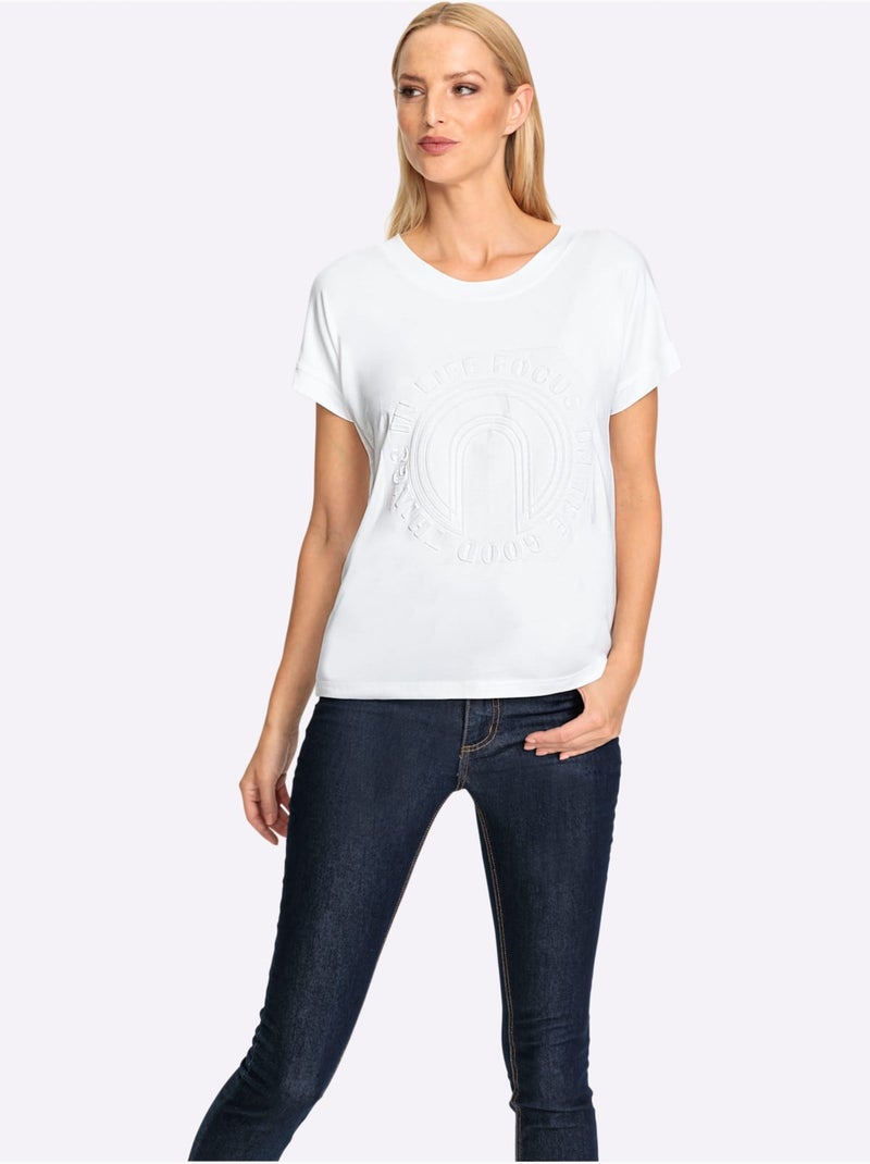T-shirt à Manches Courtes Imprimé à Effet 3d - Taille Standard - Helline Blanc - Kiabi
