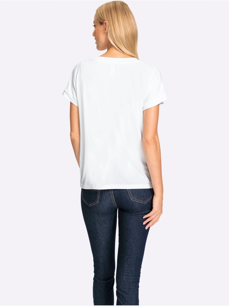 T-shirt à Manches Courtes Imprimé à Effet 3d - Taille Standard - Helline Blanc - Kiabi