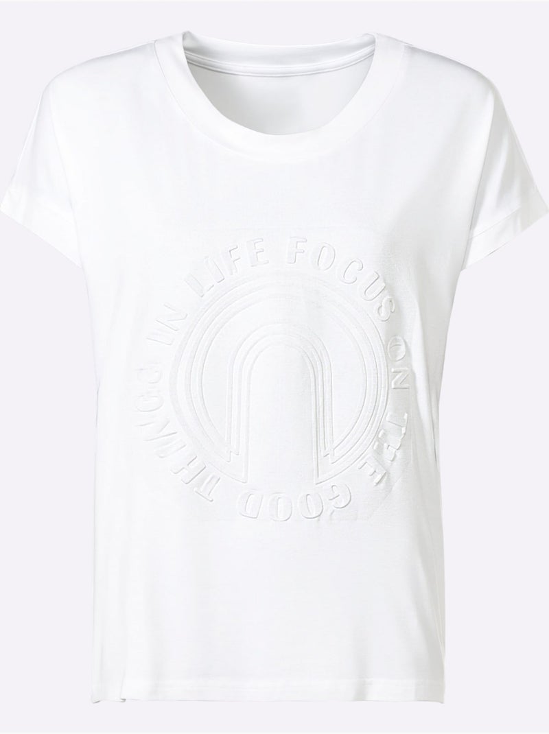 T-shirt à Manches Courtes Imprimé à Effet 3d - Taille Standard - Helline Blanc - Kiabi