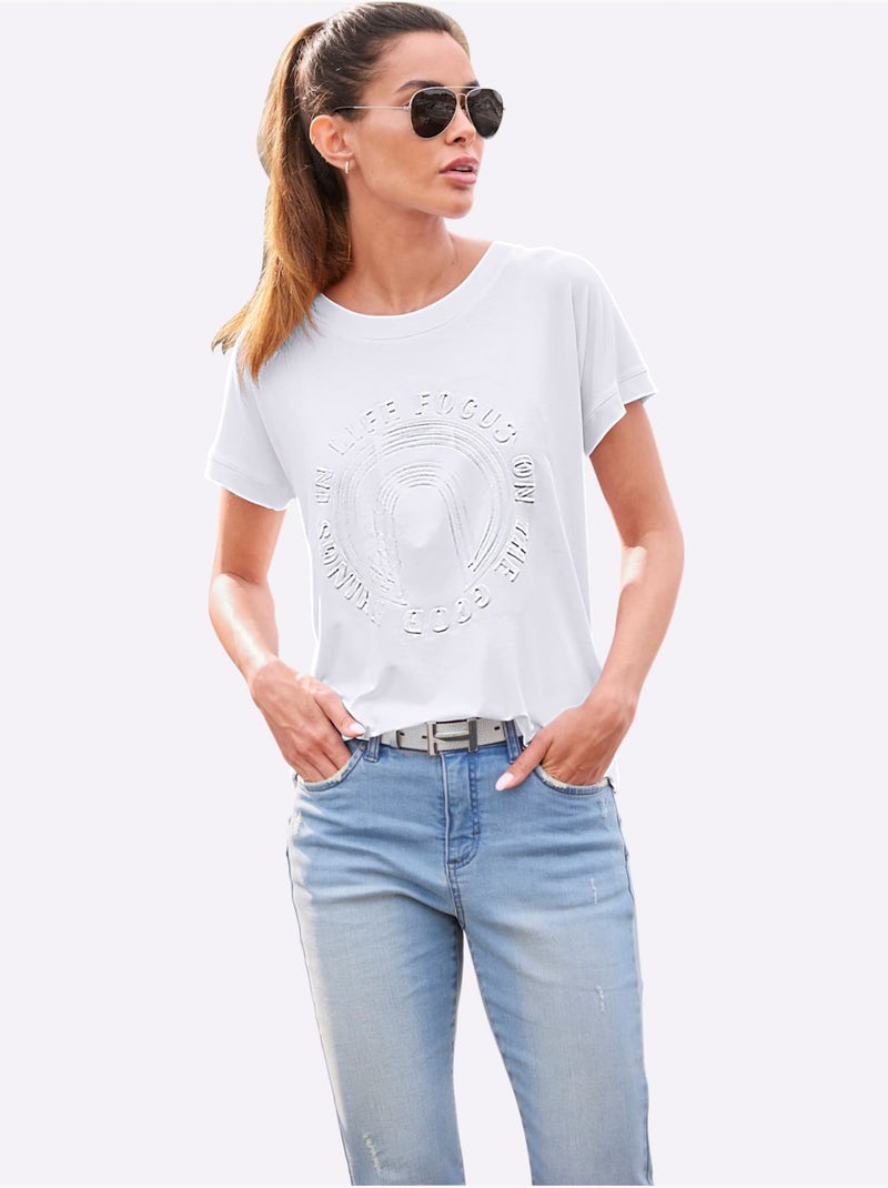 T-shirt à Manches Courtes Imprimé à Effet 3d - Taille Standard - Helline Blanc - Kiabi