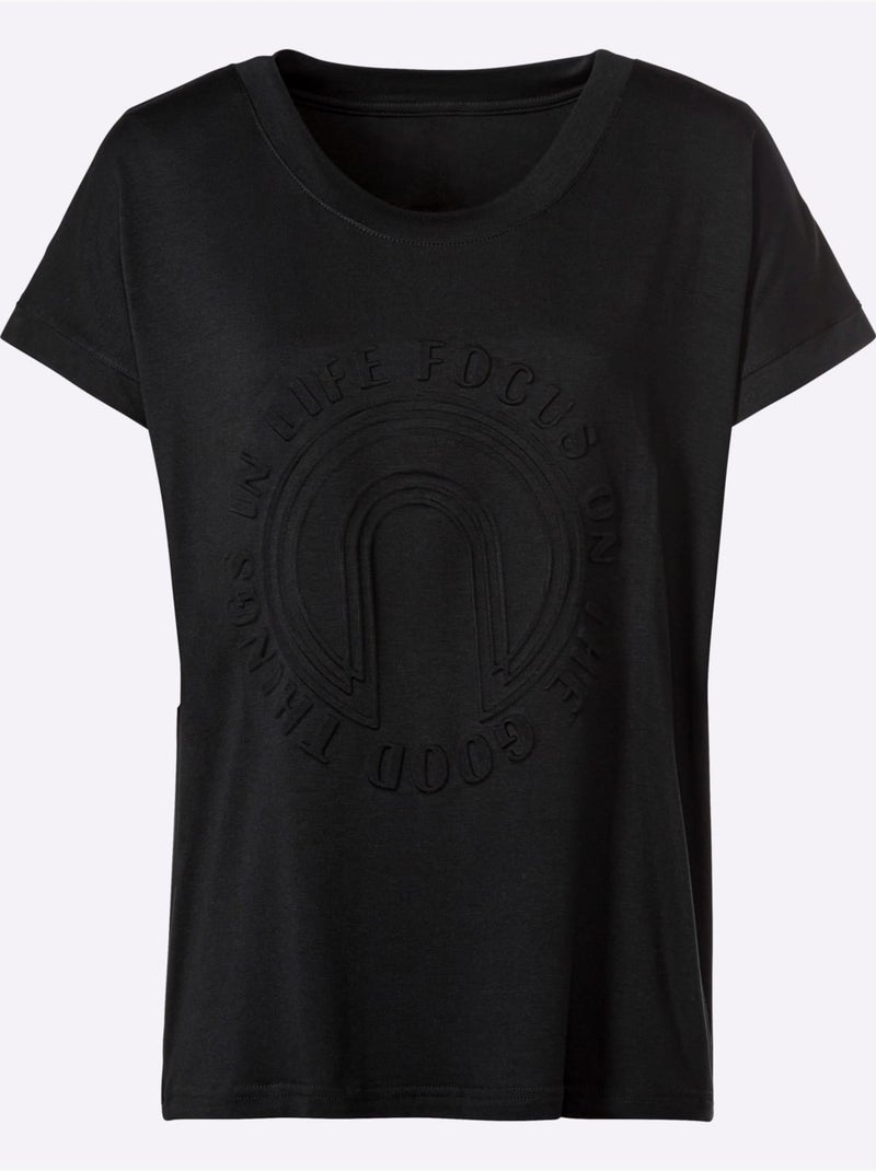 T-shirt à Manches Courtes Imprimé à Effet 3d - Taille Standard - Helline Noir - Kiabi