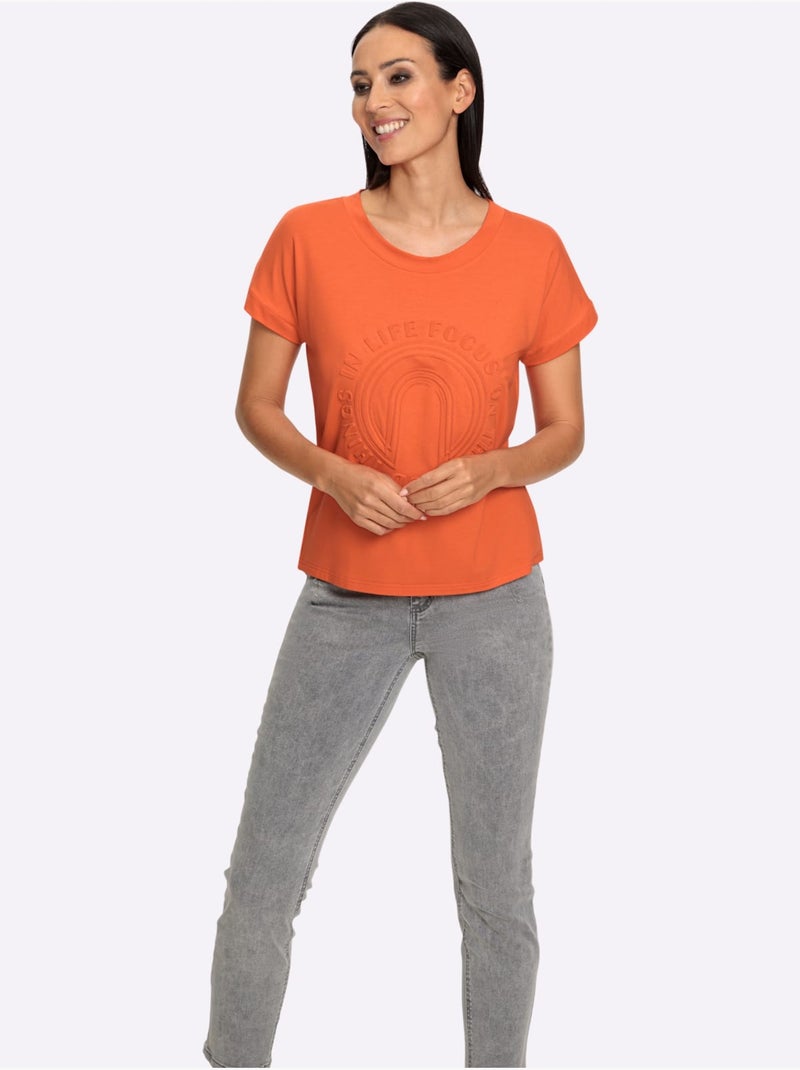 T-shirt à Manches Courtes Imprimé à Effet 3d - Taille Standard - Helline Orange - Kiabi