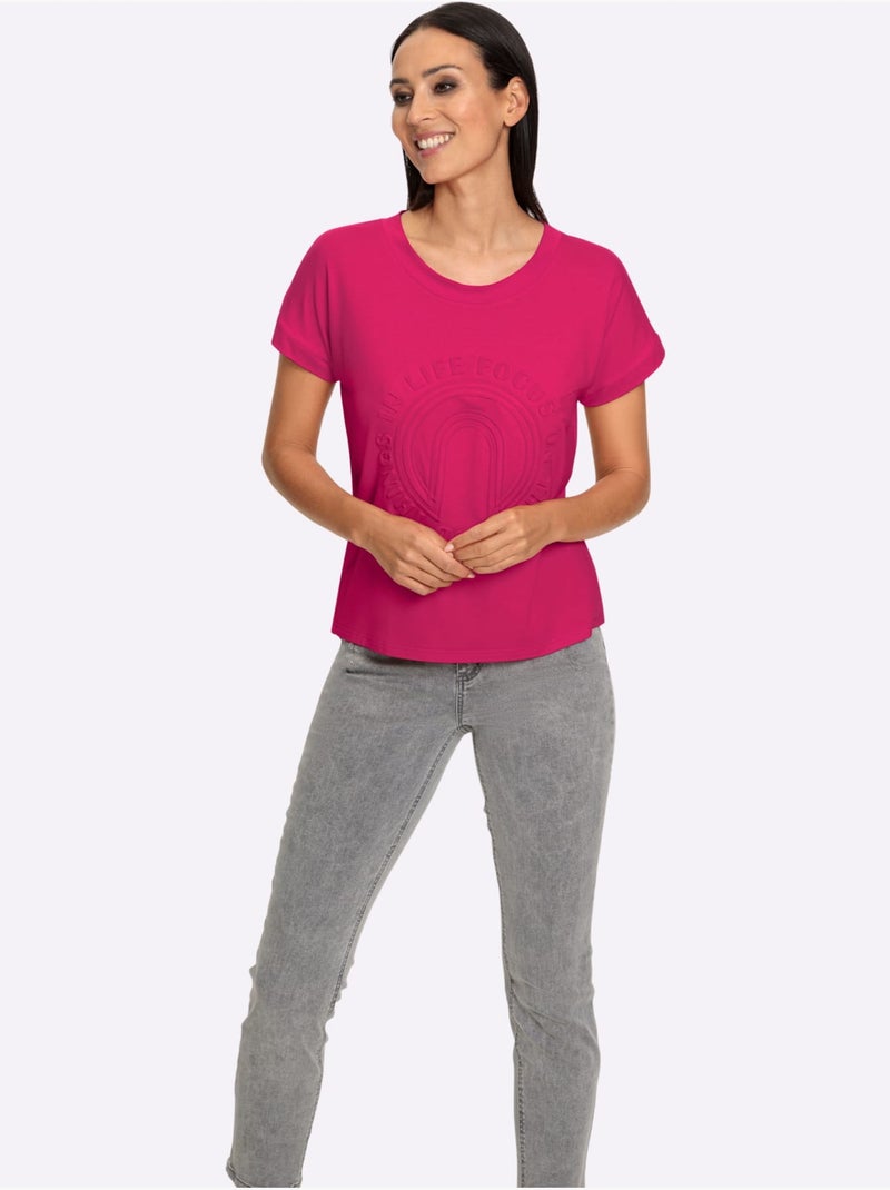 T-shirt à Manches Courtes Imprimé à Effet 3d - Taille Standard - Helline Rose fushia - Kiabi