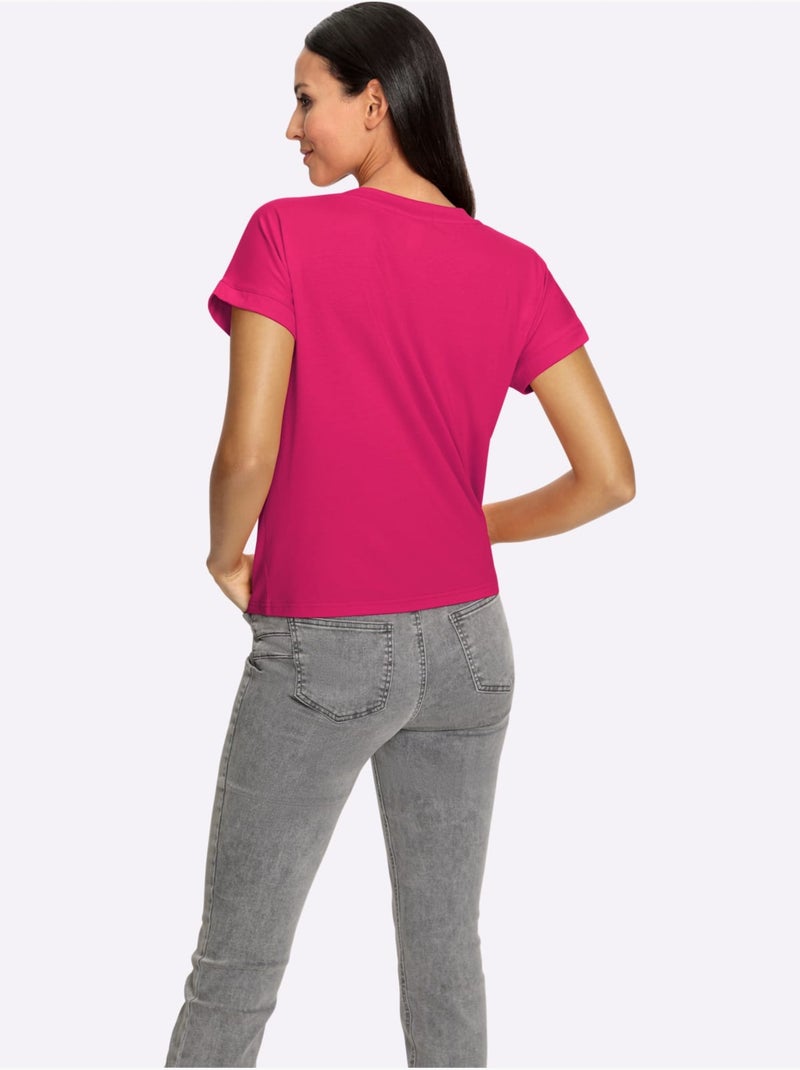T-shirt à Manches Courtes Imprimé à Effet 3d - Taille Standard - Helline Rose fushia - Kiabi
