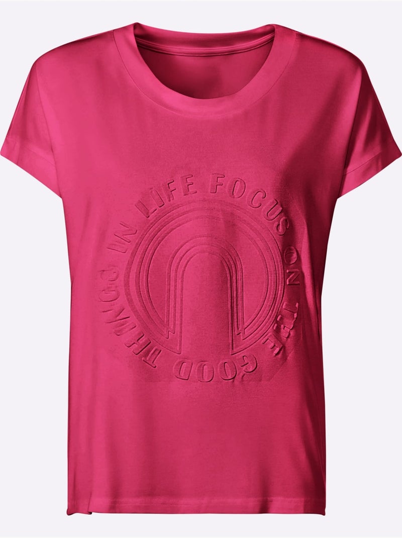 T-shirt à Manches Courtes Imprimé à Effet 3d - Taille Standard - Helline Rose fushia - Kiabi