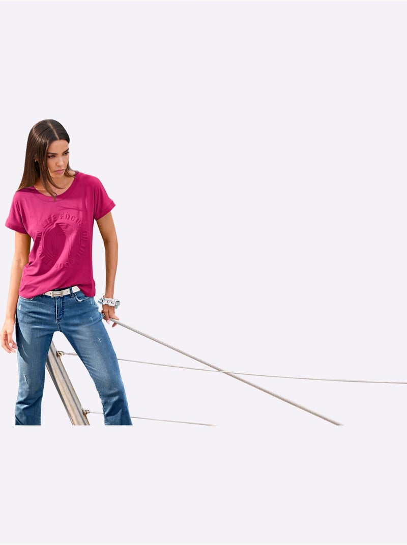 T-shirt à Manches Courtes Imprimé à Effet 3d - Taille Standard - Helline Rose fushia - Kiabi